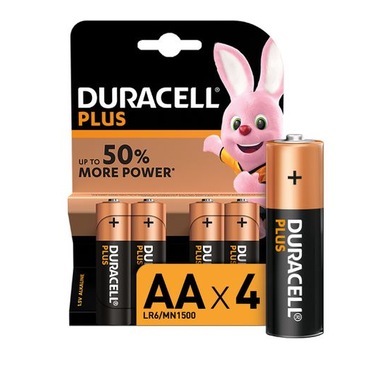 Duracell Plus AA Alkaline Batteries, 1.5V LR6 MN1500 - 4 pack