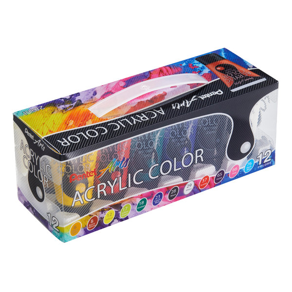 Pentel Acrylic Colours Paint Set Of 12 X 20ml - WA2-12