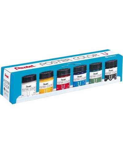 Pentel Poster Colours Paint Set Of 6 X 30ml Glass Containers - WPU2-6