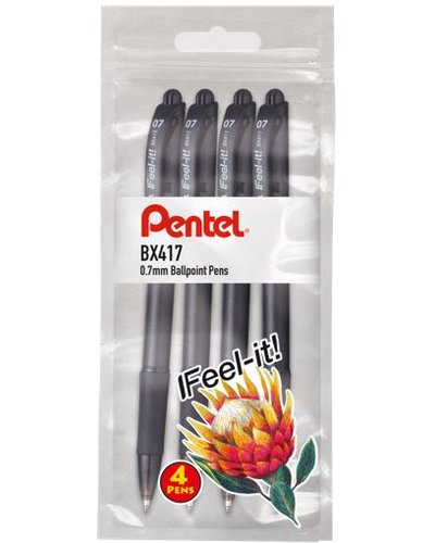 Pentel Feel-It Retractable Ballpoint Pen Pouch Of 4 0.7mm