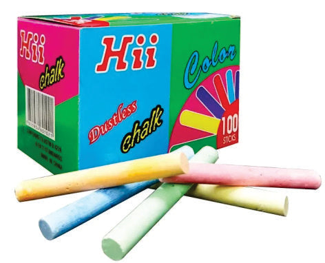 Hi Chalk, Dustless Chalk, Assorted Colours (100 Sticks) - CHA 1030