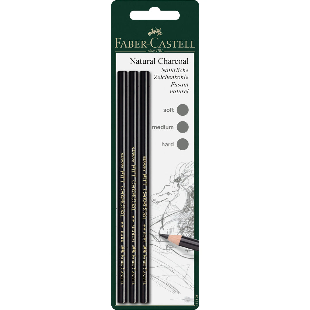 Faber-Castell Pitt Natural Charcoal Pencil Set Of 3, Soft, Medium, Hard - AC117498