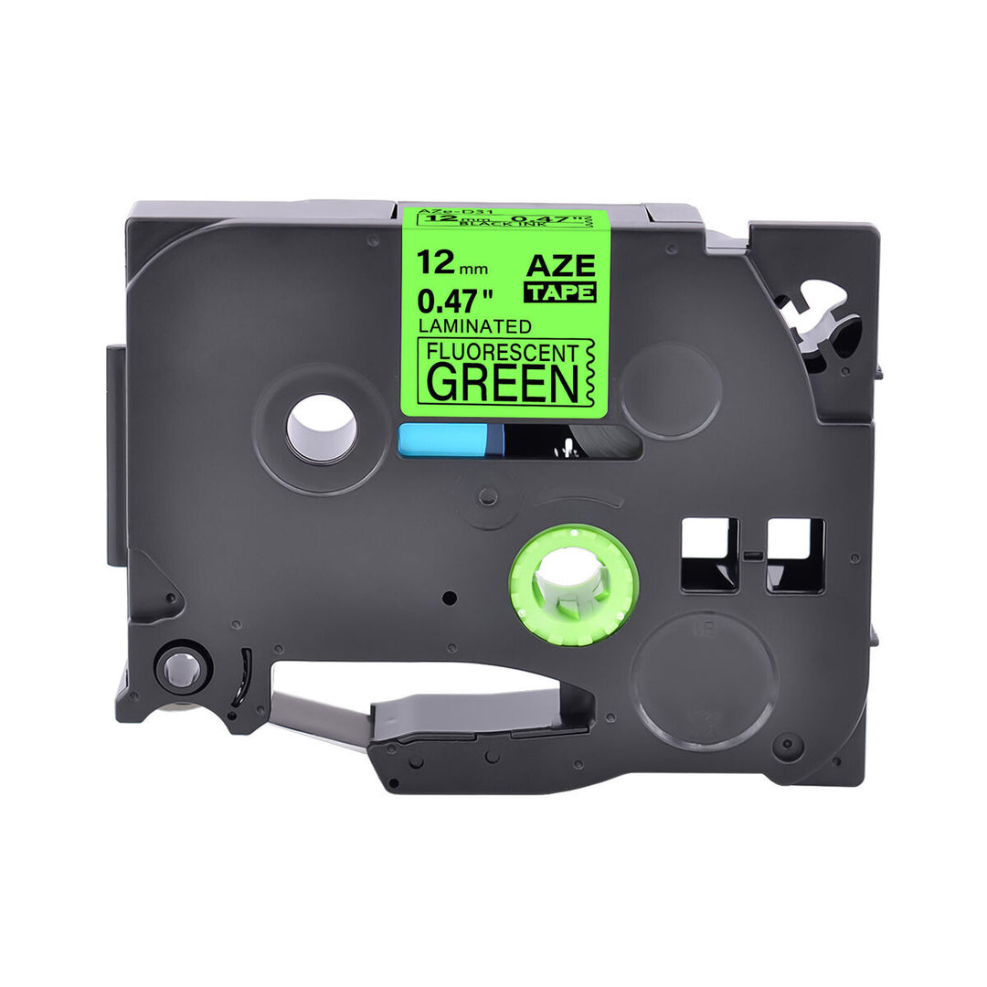 Brother Compatible AZe-D31 Black on Flu Green Tape 12mm x 8m