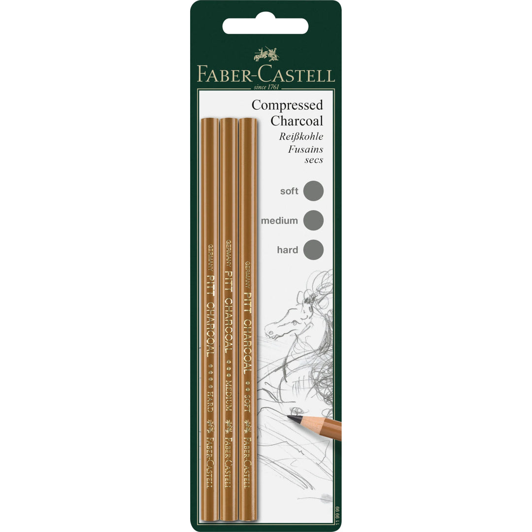 Faber-Castell Pitt Pitt Compressed Charcoal Pencil Set Of 3, Soft, Medium, Hard - AC119999