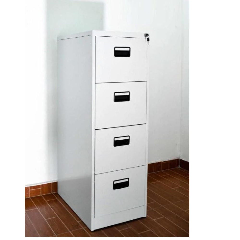 Steel Vertical 4 Drawer Filing Cabinet Cupboard Locker with Black Inner Handle – Light Grey - cab 01