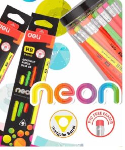Deli Neon HB Pencil with Eraser (U51600) - 0