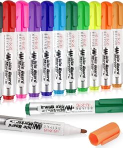 12 Colouring Dry Erase Marker Pens Easy Whiteboard Wipe Clean - MAR 00018